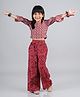 Tales & Stories Puffed Half Sleeves Striped Pattern Leaf Printed Top With Seamless Paisley & Swirl Printed Salwar & Coordinating Dupatta - Maroon