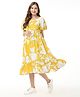 Bella Mama Woven Butterfly Sleeves Maternity Dress with Pocket Floral Print - Yellow