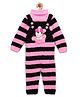 MayRa Knits Woollen Hand Knitted Sleeveless Applique Detail Striped Dungaree With Full Sleeves Striped Sweater -Pink