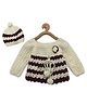 MayRa Knits Full Sleeves Twisted Striped Design Woollen Hand Knitted Sweater With Cap-Cream