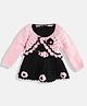 MayRa Knits Woollen Hand Knitted Short Sleeves Flower Applique Detailed Shrug With Coordinating Flared Sweater Dress - Black & Pink