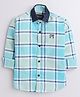 Polka Tots Full Sleeves Denim Collar Detail Checkered Shirt - Sky Blue