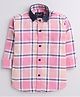 Polka Tots Full Sleeves Denim Collar Detail Checkered Shirt - Pink