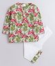Polka Tots Full Sleeves Flamingos Print Front Open Night Suit Kurta Pyjama Set - Pink