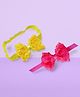Akinos Kids Set Of 2 Georgette Elastic Bow Rose  Headbands - Yellow And Hotpink