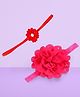 Akinos Kids Set Of 2 Cotton Wavy Edge Hollow Flower And Small Satin Flower  Headbands - Hot Pink Red