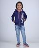 3PIN Full Sleeves Fabulous Pretty Printed Fleece Front Open Hooded Sweatshirt - Blue