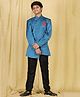AJ Dezines Full Sleeves Seamless Floral & Leaf  Swirls Design Detailed  Indo Western Sherwani With Pant - Blue