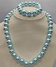 Little Blossom Glossy Finish Pearl Necklace Bracelet Set - Light Blue