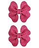 Aye Candy Set Of 2 Glitter Finish Double Heart Bow Alligator Clips - Magenta