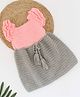Woonie Crochet Cap Frill Sleeves Detailing Dress - Grey & Pink