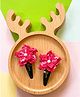 Bobbles & Scallops Pair of Crochet Detailed Flower Snap Hair Clips - Dark Pink