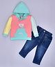 KETIMINI Full Sleeves Colour Block Hooded Sweatshirt With Solid Denim Pant - Pink