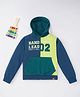 Ed-a-Mamma Sustainable Cotton Full Sleeves Hooded Sweatshirt with Applique Text & Color Blocks Print - Blue