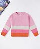 Ed-a-Mamma Cotton Full Sleeves Drop Shoulder Striped Sweater - Pink