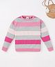 Ed-a-Mamma Cotton Full Sleeves Crew Neck Striped Sweater - Pink Grey White