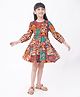 Ed-a-Mamma Cotton Woven Full Sleeves Floral Patchwork Printed Tier Frock - Red Blue