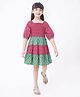 Ed-a-Mamma Cotton Woven Half Sleeves Cut And Sew Floral Printed Frock - Pink Green