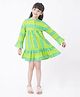 Ed-a-Mamma Cotton Woven Full Sleeves Stripes Print Frock - Green