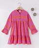 Ed-a-Mamma Cotton Woven Full Sleeves Stripes Print Frock - Pink