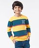 Ed-a-Mamma Cotton Full Sleeves Sustainable Sweater Strips Pattern - Green Yellow