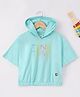 Ed-a-Mamma Half Sleeves Sustainable Cotton Hooded Top Text Embellished - Blue