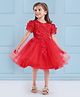 Mark & Mia Sleeveless Knee Length Party Wear Frock Floral Applique- Red
