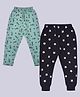 Kiwi 100% Cotton Pack of 2 Love & Stars Printed Ribbed Bottom Track Pants  - Black & Green