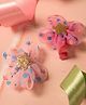 Jewelz Set Of 2 Polka Dot Printed & Glitter Star Detailed Flower Applique Embellished Hair Clips - Pink
