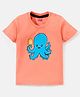 Babyhug Cotton Knit Half Sleeves T-Shirt Octopus Print - Light Orange