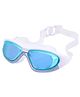 Spanker Wide View Swim Goggles with Ear Plugs Mercury Finish UV Protection No Leaking Anti Fog Lens Swimming Glasses SSTP - White & Blue