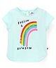 Ollypop Cotton Half Sleeves Top Rainbow Print - Light Sea Blue