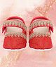 Coco Candy paisley & Leaf Designed Brocade Lace Embellished Booties - Carrot Red