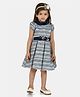 Peppermint Half Sleeves Striped & Box Pleated Dress - Navy Blue