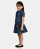 Peppermint  Half Puffed Sleeves Heart Abstract Printed Dress - Indigo