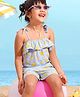 Babyhug 100% Cotton Singlet Sleeves Jumpsuit Lemon Print - Light Blue
