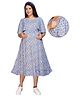 Mamma's Maternity Rayon Three Fourth Sleeves Floral Printed Maternity Dress - Blue