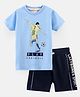 Lazy Bones Interlock Half Sleeves T-Shirt and Shorts Football Print - Blue