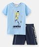 Lazy Bones Interlock Half Sleeves Printed T-Shirt And Shorts Print - Blue