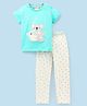 Lazy Bones Sinker Half Sleeves Night Suit Heart and Bear Print - Blue