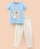 Lazy Bones Sinker Half Sleeves Night Suit Heart and Bear Print - Blue
