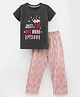 Lazy Bones Sinker Half Sleeves Night Suit Popcorn Print - Black & Pink