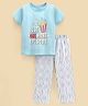Lazy Bones Sinker Half Sleeves Night Suit Popcorn Print - Blue