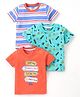 Babyhug Cotton Half Sleeves Striped and Beach Printed T-shirts Pack of 3  - Orange & Blue