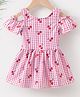 Kookie Kids Cold Shoulder Sleeves Frock Swimsuit Checks & Cherry Print- Pink