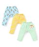 Babyhug Cotton Knit Full Length Striped Diaper Leggings Cubs Print Pack of 3 - Yellow Green & Blue