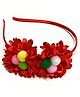 SKD Flower Pom Pom Hair Band -  Red