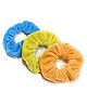 SKD Combo Of 3 Solid Velvet Scrunchies - Blue Yellow  & Orange