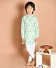LIL PITAARA Pure Cotton Full Sleeves All Over Jaipuri Leaf & Flower Motif Printed Kurta With Pyjama - Green