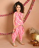 LIL PITAARA Pure Cotton Bandhej Designed & Gota Flower & Lace Embellished High Low Kurta With Dhoti - Pink & Orange